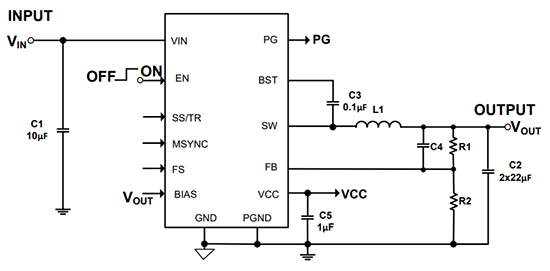 Applikations-Schaltungsdiagramm - Diodes Incorporated AP66200 Synchroner DC/DC-Abwärtswandler